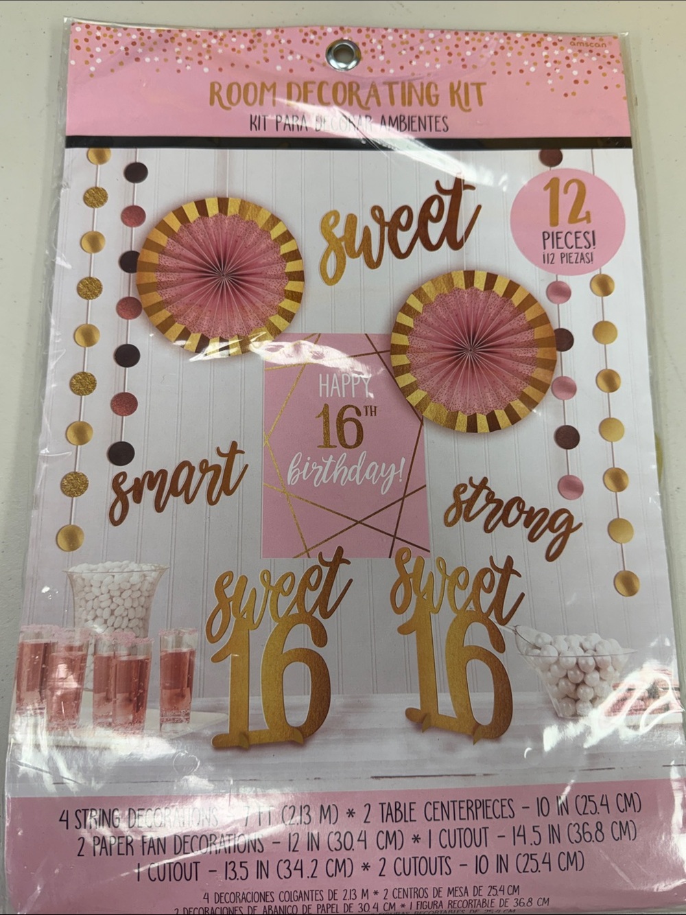 Amscan Room Decorating Kit - Sweet 16 Pink & Gold all new 12 pieces smart strong